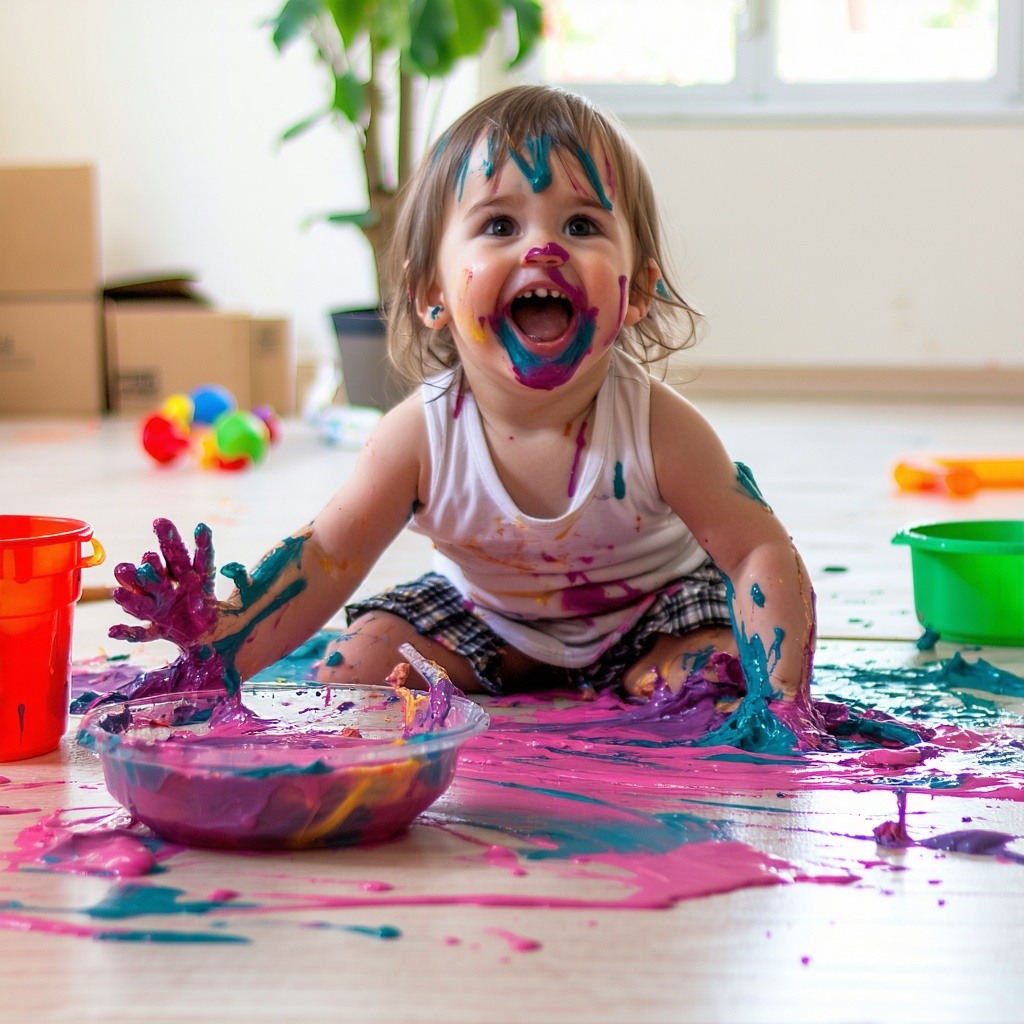 messy play indoors birthday party